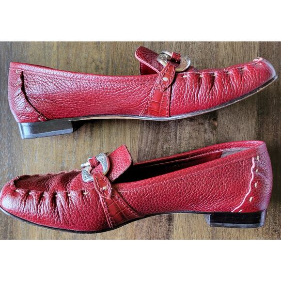 BRIGHTON Klee Made in Brazil Leather Slip on Loafer Chain Buckle Silver 7.5N - Picture 3 of 7